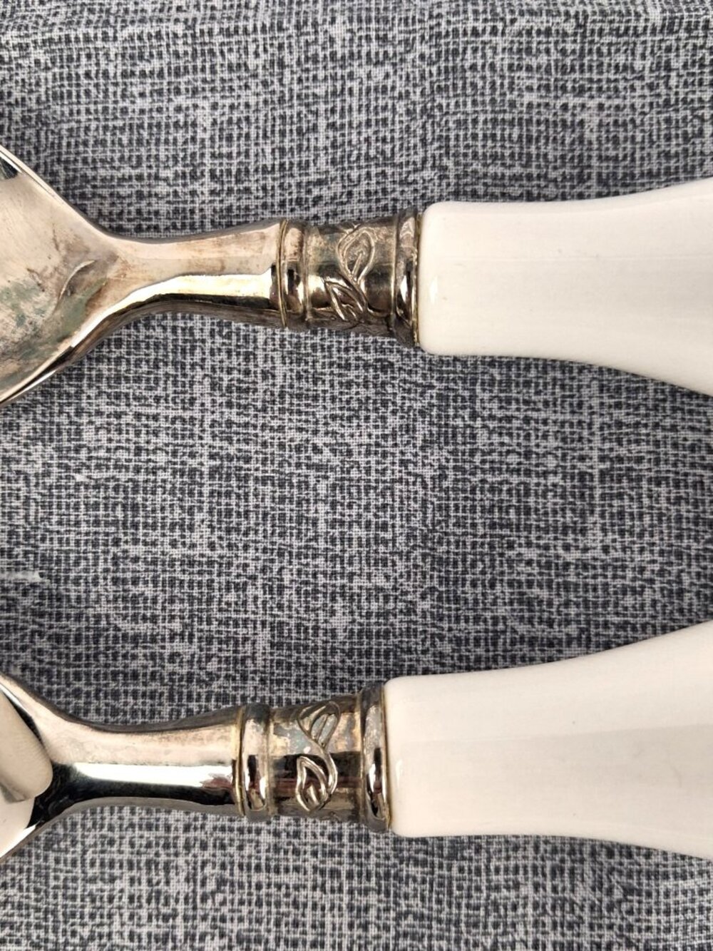 VTG GODINGER Silverplated White Porcelain Handle Spoon Fork Server Set 10.75" L - Picture 4 of 9